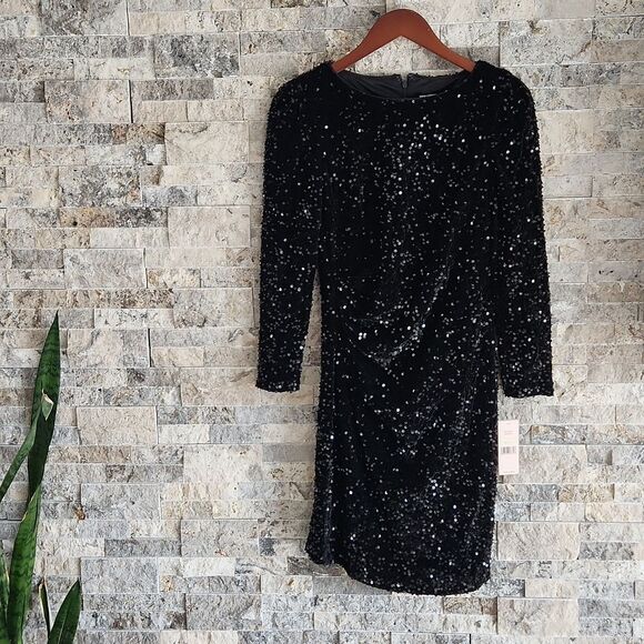 Nanette Lepore Sequined Midi Dress in Very Black - Picture 2 of 5